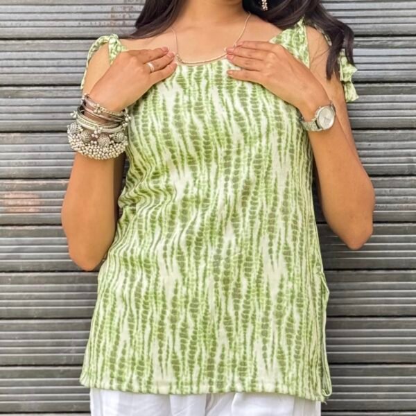 Tie-Dye Green Sleeveless Kurti - Image 6