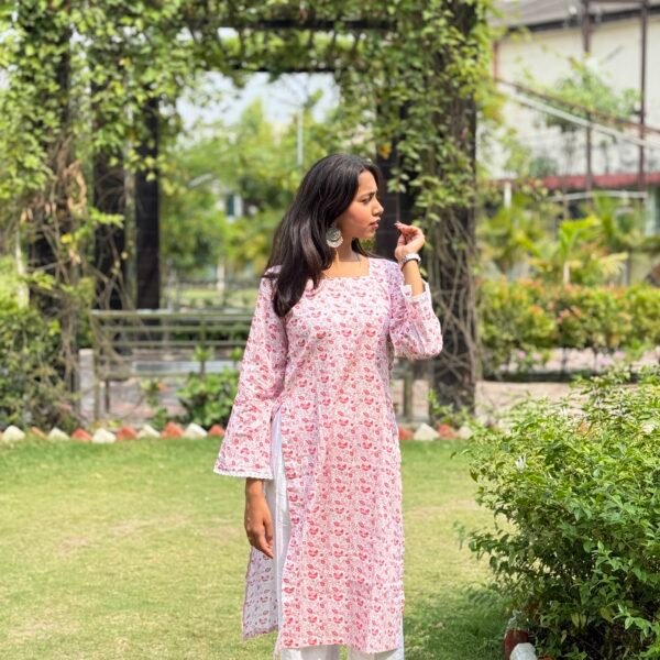 Pink Bloom Cotton Kurti