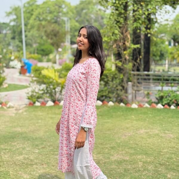 Pink Bloom Cotton Kurti - Image 2