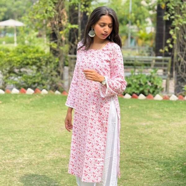 Pink Bloom Cotton Kurti - Image 3