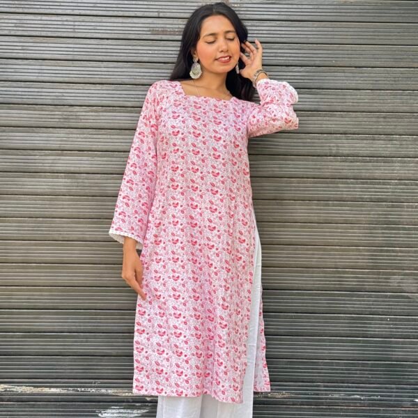 Pink Bloom Cotton Kurti - Image 6