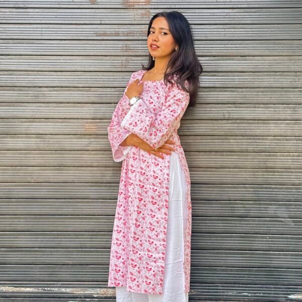 Pink Bloom Cotton Kurti - Image 4