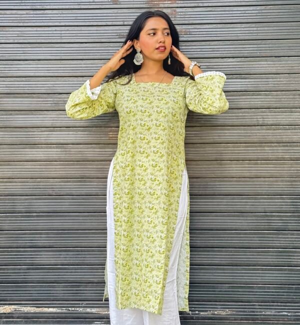 Olive Bloom Kurti - Image 2
